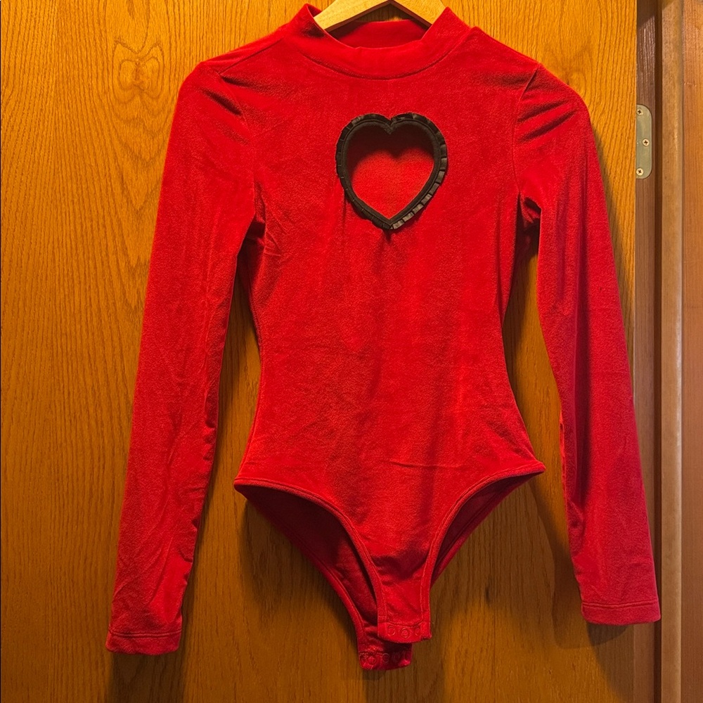 Lazy Oaf Red Heart Cutout Bodysuit